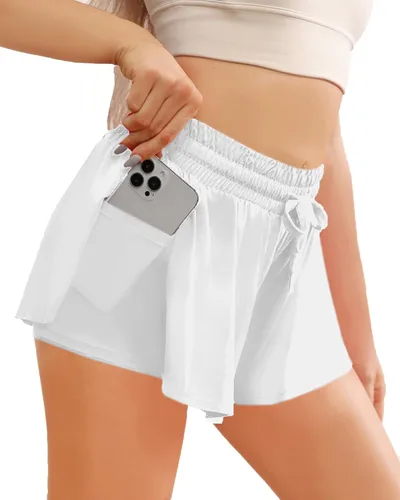 Miniatura 2 de Memorose Pantalones cortos de correr fluidos para mujer, pantalones cortos de verano casuales de elastano con bolsillos