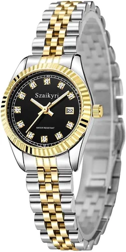 Miniatura 7 de Szaikyri Reloj clásico para mujer con banda de acero inoxidable sólido, reloj de vestir para mujer, reloj con calendario
