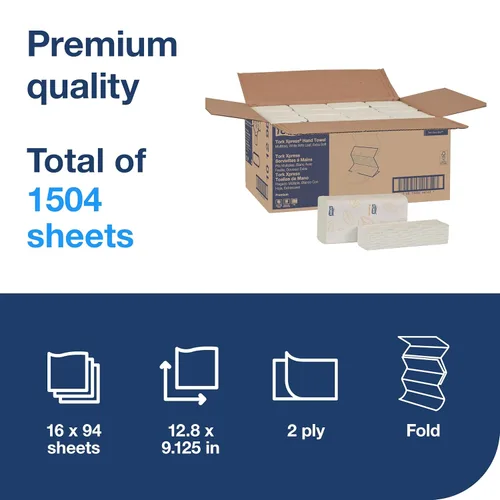 Miniatura 2 de Tork Extra Soft Multifold Hand Towels White with Blue Leaf Print, H2 Dispenser Compatible 16 Packs x 94 Towels (101298)