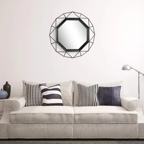 Miniatura 8 de Stonebriar Espejo decorativo negro de 28.3 pulgadas con marco de alambre de metal geométrico colgante con soportes de montaje, decoración moderna
