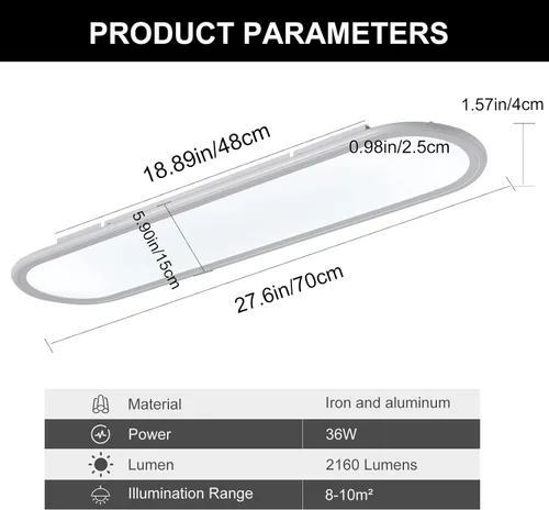 Miniatura 4 de Ganeed Lámpara de techo LED de 27.6 pulgadas, lámparas de techo lineales de alto brillo, blanco frío de 6000 K, luminaria moderna ultra fina