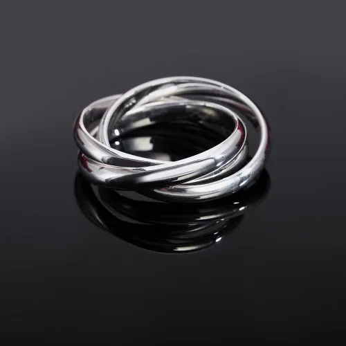 Miniatura 3 de QUSIIOSLK Anillo de plata de ley 925 entrelazado de triple banda entrelazada, anillos de alto pulido para mujer, anillo de boda trenzado entrelazado