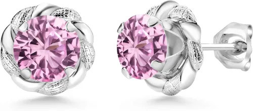Miniatura 46 de Gem Stone King Aretes de plata de ley 925 de 0.236 in con piedra natal redonda para mujer