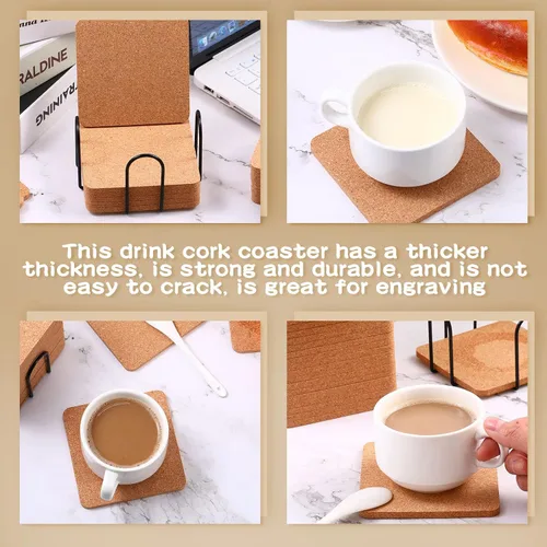 Miniatura 6 de 60 salvamanteles cuadrados de corcho de 4 x 4 x 0.2 pulgadas, posavasos de corcho para bebidas, absorbentes para macetas, salvamanteles de barra