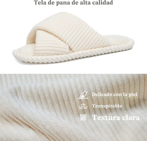 Miniatura 4 de GOEWY - Pantuflas para mujer con espuma viscoelástica para el hogar, con entretejido de pana, tiras cruzadas, con punta abierta, sandalias cómodas