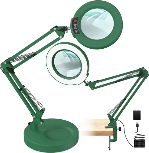 Miniatura 9 de Lámpara de lupa de 10 aumentos con luz y soporte, lámpara de escritorio y abrazadera 2 en 1, Seylae con 5 modos de color, lupa iluminada LED
