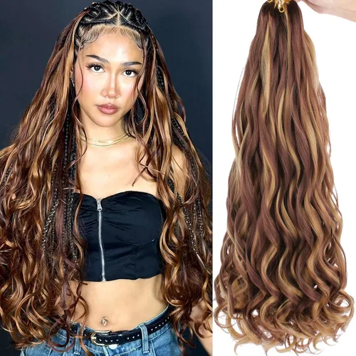 Miniatura 34 de COOKOO 9 paquetes de cabello rizado francés trenzado de 18 pulgadas, suave y flexible, cabello trenzado de alta calidad, rizos franceses, extensión