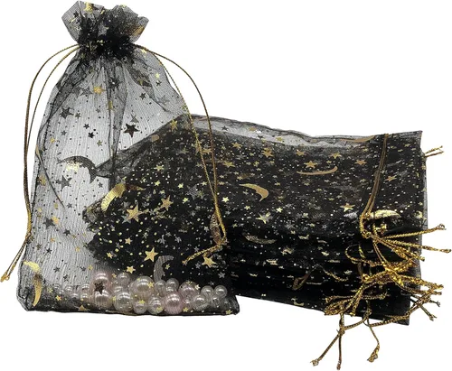 Miniatura 2 de Jexila 100 bolsas de regalo de organza negra de 4 x 6 pulgadas, pequeñas bolsas de malla con cordón, bolsa de joyería de Halloween, bolsa de regalo