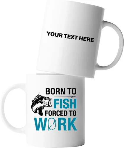 Miniatura 9 de Taza de pescador con texto en inglés "Born To Fish Forced To Work", regalos de pesca para marido, papá, abuelo, novio, café, tazas de cerámica, 11