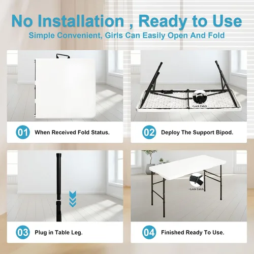 Miniatura 6 de Bblife Mesa portátil plegable para eventos de 4 pies, mesa de camping de plástico con 2 alturas ajustables, mesa de utilidad resistente para Blanco