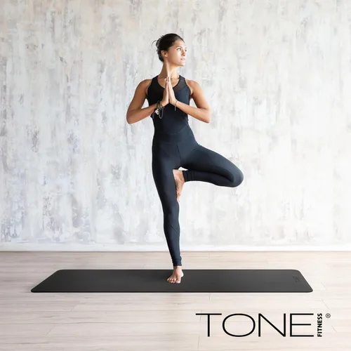 Miniatura 6 de TONE Fitness Esterilla de yoga antideslizante de 1/4 pulgadas de grosor para ejercicios y pilates para entrenamientos en casa con correa de Gris
