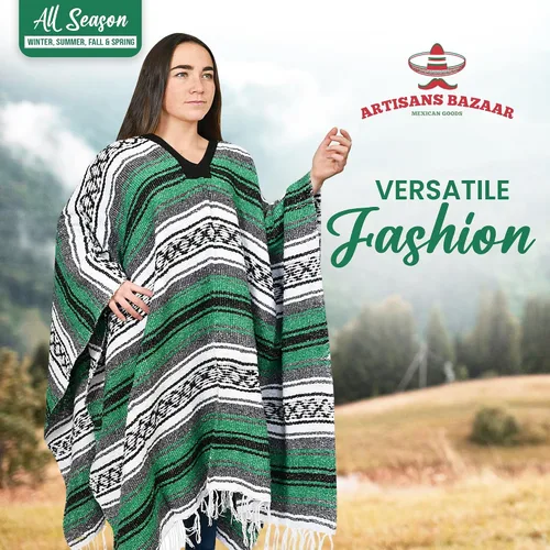 Miniatura 56 de Artisans Bazaar Poncho tradicional mexicano de Baja para hombres y mujeres, auténtico sarape de Gaban, manta de vaquero Pancho Jorongo