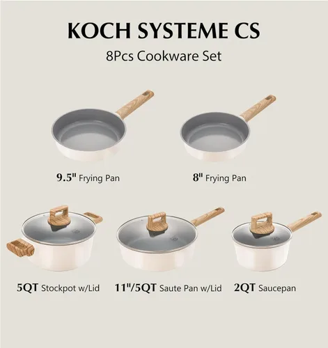 Miniatura 8 de KOCH SYSTEME CS Juego de utensilios de cocina de cerámica antiadherente, juego de ollas y sartenes antiadherentes con asas que se mantienen frescas
