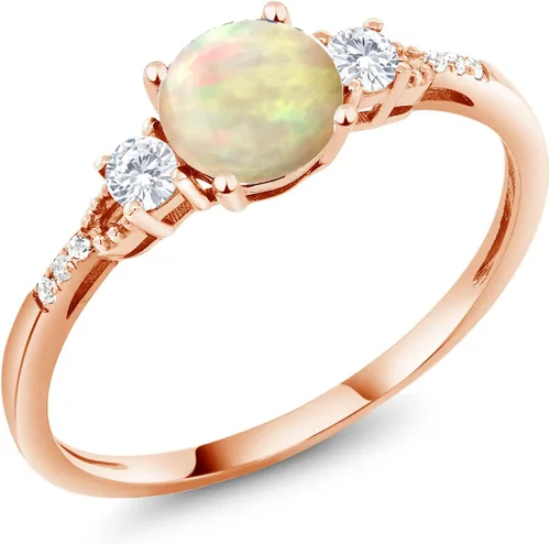 Miniatura 8 de Gem Stone King Anillo de compromiso de 3 piedras preciosas redondas de oro rosa de 10 quilates, 0.236 in, piedra natal, zafiro blanco y diamante