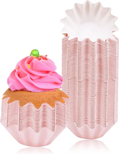 100 PCS Moldes de Papel Brioche para Hornear Moldes para Cupcakes Papel Antiadherente Recubierto Moldes Estándar para Muffins para Bodas Fiestas Rosa