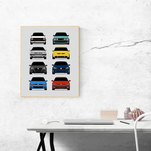 Miniatura 4 de Custom Car Posters Póster hecho a mano compatible con Volkswagen Golf GTI Generations e impresión de VW GTI (modelos de coche: MK1 a MK8)