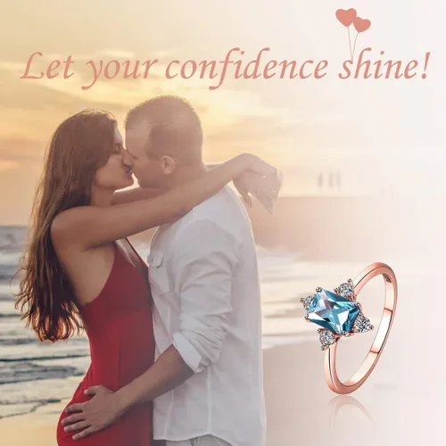 Miniatura 3 de LAZLUVU 2 juegos de anillos de compromiso tamaño 6, anillos de topacio azul, anillos de promesa de circonita cúbica para mujeres y niñas, anillos