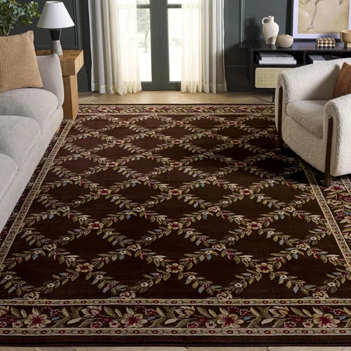 Miniatura 12 de SAFAVIEH Lyndhurst Collection - Alfombra de pasillo, 2 pies 3 pulgadas x 8 pies, color negro y marrón, diseño tradicional de enrejado floral,