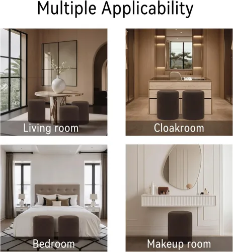 Miniatura 7 de O2B Otomana redonda moderna con asiento acolchado suave – Silla de tocador multifuncional, taburete tapizado reposapiés para sala de estar