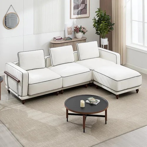 Miniatura 19 de Otomano cuadrado de 35'' para sofá seccional modular, otomanos tapizados y móviles con reposapiés para sala de estar, dormitorio, chenilla blanca