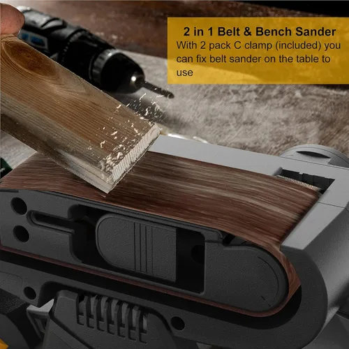 Miniatura 5 de Jellas Lijadora de banda de 3 × 21 pulgadas con bolsa para el polvo, máquina lijadora de 7 amperios con control de velocidad variable, adaptadores