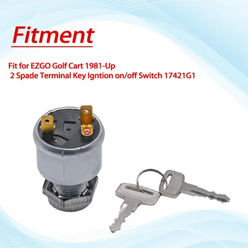 Miniatura 3 de 17421G1 Interruptor de llave de encendido para carrito de golf 2 terminales de encendido apagado para EZGO 1981-Up 2 llaves de encendido