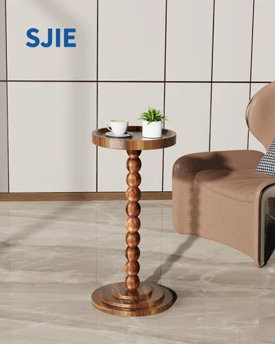 Miniatura 2 de Mesa auxiliar redonda de madera y mesa para bebidas, diseño moderno resistente y funcional de mediados de siglo con base de madera maciza para sala