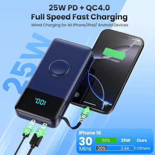 Miniatura 2 de Cargador Portátil PowerBank 40,800mAh con Cables Integrados, Carga Rápida PD de 25W + Carga Rápida QC 4.0 para Teléfono, Paquete de Batería Cargador