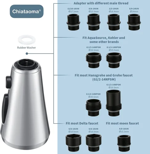 Miniatura 3 de Cabezal rociador desplegable para grifo de cocina, cabezal rociador de cocina con 11 adaptadores, boquilla de cabezal de grifo de fregadero, 3 modos