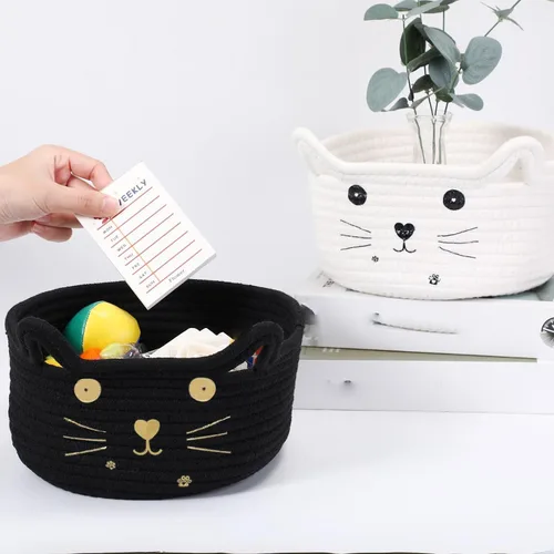Miniatura 4 de Zopeal Cesta de almacenamiento tejida para gatos, organizador tejido con orejas, juguete decorativo de Navidad para mascotas, bonita canasta