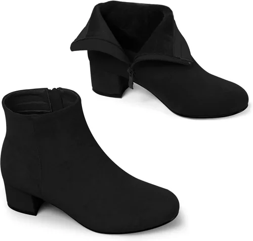 Miniatura 3 de CAMSSOO Botas de tobillo Gogo cortas de gamuza para mujer, botas de tacón bajo y medio, botas con cremallera lateral
