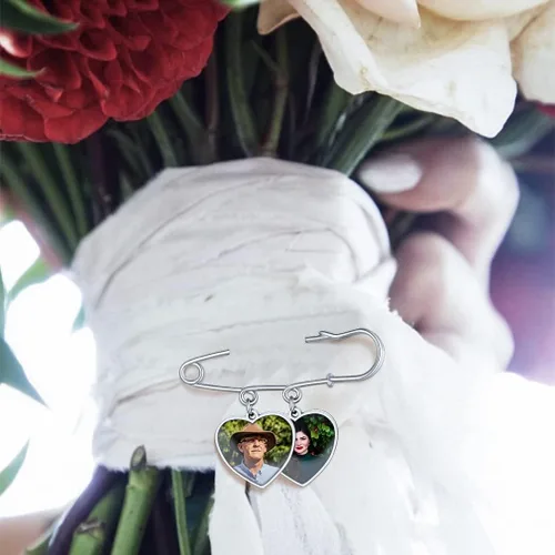Miniatura 3 de Custom4U Abalorios de fotos de ramo de boda personalizados con 1 a 4 fotos conmemorativas Boutonniere para novia o recuerdo funerario para madre