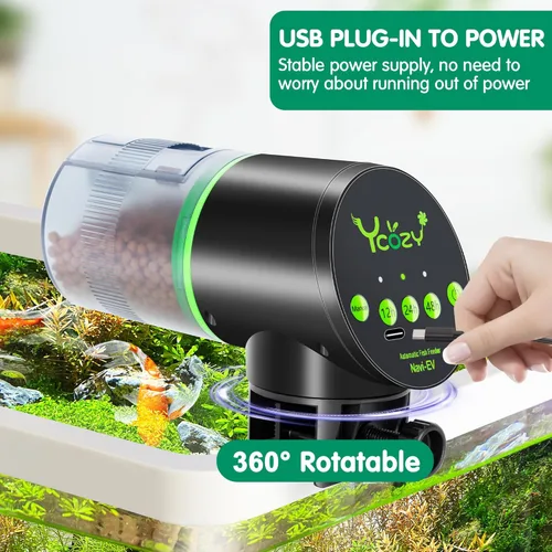 Miniatura 5 de Ycozy Comedero automático para peces recargable con cable USB, a prueba de humedad, alimentador eléctrico inteligente para peces/tortugas