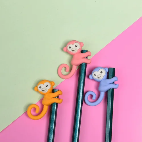 Miniatura 3 de 32 piezas de gomas de borrar y topes de lápiz para niños, gomas de borrar en forma de mono 3D lindas