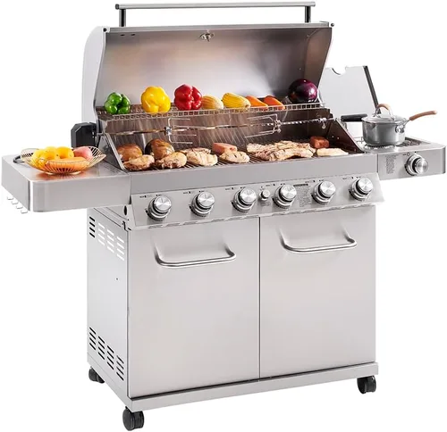 Miniatura 4 de Monument Grills 77352 Parrilla de gas propano estilo gabinete de acero inoxidable de 6 quemadores con caja de humo (2 artículos)