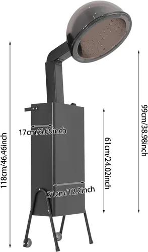 Miniatura 4 de Secador de pelo de pie para salón, secador de pelo profesional con capucha de 1200 W, secador de salón negro con capucha, temporizador de 60
