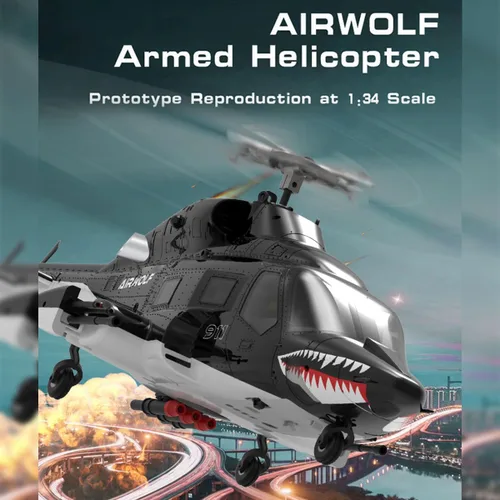 Miniatura 7 de AW-911 Helicóptero de control remoto para 16+, modelo de helicóptero Air-Wolf RC escala 1/34 con modo de acrobacias 6G/3D y posicionamiento GPS, una