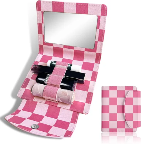 Miniatura 13 de Estuche de lápiz labial de PU con espejo, con capacidad para 4 lápices labiales largos, organizador de maquillaje, estuche de viaje para cosméticos