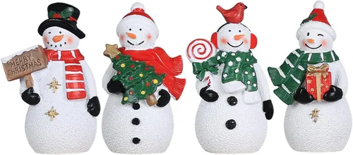 MEETYAMOR Decoraciones navideñas para interiores, 4 adornos de resina de muñeco de nieve para decoración de mesa de Navidad, figuras coleccionables
