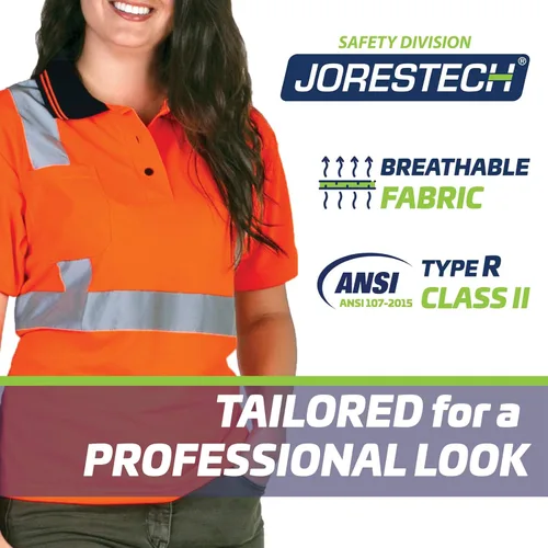 Miniatura 6 de JORESTECH Polo de alta visibilidad, ANSI clase 2, ropa de trabajo de seguridad, tela Birdseye con cinta reflectante
