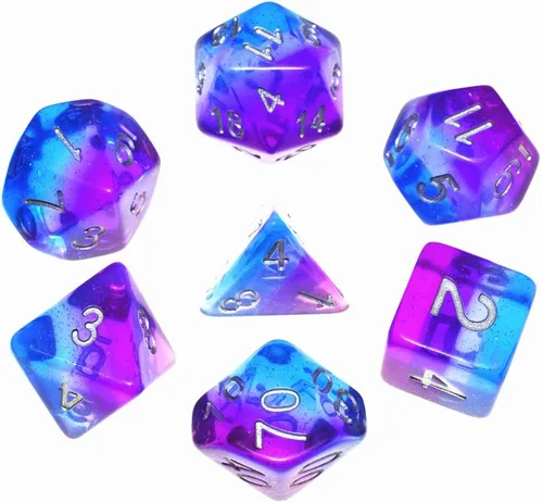 Juego de dados DND, dados poliédricos Aurora Dice RPG para Calabozos y Dragones (D&D) Pathfinder, MTG, dados de mesa con purpurina plateada (aurora