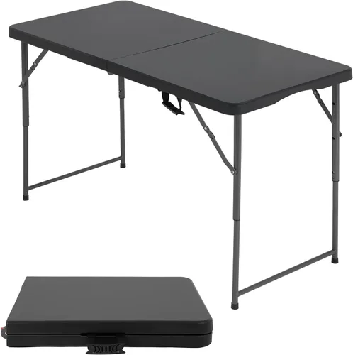 FDW Mesa plegable de 4 pies, media mesa plegable portátil de picnic para oficina, hogar, campamento, fiesta (negro, 4 pies)
