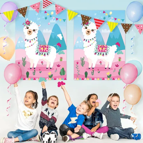Miniatura 5 de NEBURORA Paquete de 2 pósteres grandes de 21 x 28 pulgadas con 48 calcomanías con temática de llama, suministros de fiesta de cumpleaños para niñas
