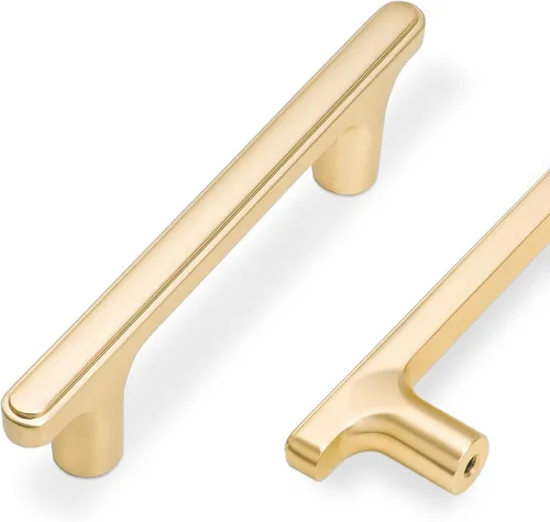 COTYKILEY - Paquete de 10 manijas de gabinete color latón cepillado de 3 pulgadas (76mm), tiradores dorados para gabinetes de cocina, manijas para
