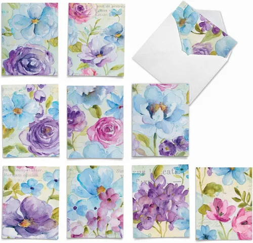 Miniatura 8 de The Best Card Company – 10 tarjetas en fondo blanco con flores, en caja (4 x 5.12 pulgadas) – Juego de tarjetas florales surtidas