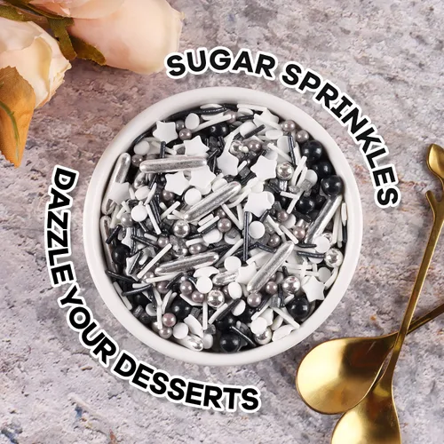 Miniatura 3 de Chispas para decorar pasteles, magdalenas, galletas, cobertura de helado, 7 onzas de chispas doradas y plateadas para hornear, perfectas para Negro