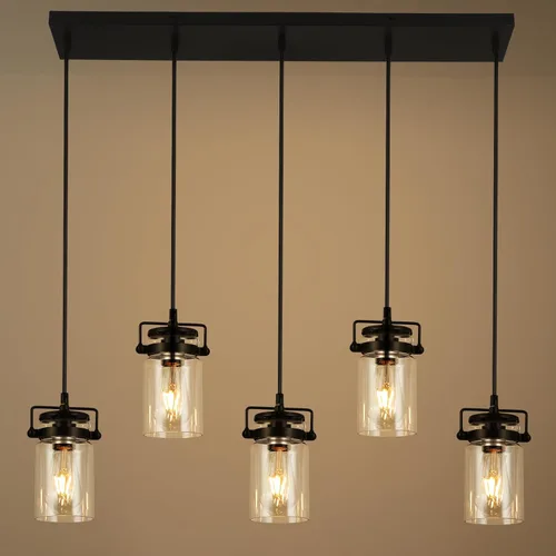 Miniatura 13 de Iluminación colgante para isla de cocina, lámpara colgante de cristal moderna lineal para comedor, 1 luz, lámpara colgante industrial para techo
