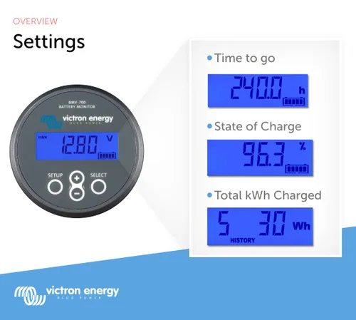 Miniatura 6 de Victron Energy BMV-700 Monitor de Batería con Shunt y Pantalla - 6.5-95 VDC - Gris