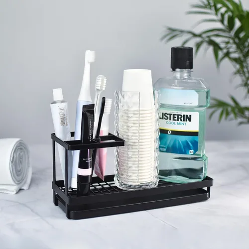 Miniatura 5 de MYITYARD Soportes para cepillos de dientes para baños, organizador de cepillo de dientes de metal resistente a la oxidación con 4 ranuras y drenaje