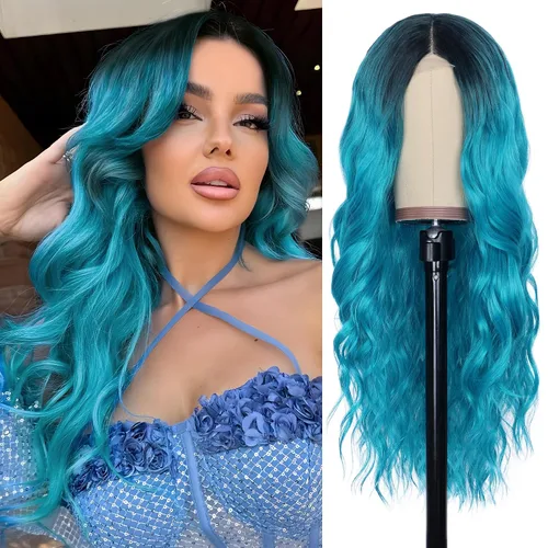 Miniatura 7 de NAYOO Pelucas marrones con flequillo para mujer, pelucas de cabello largo y ondulado, resistentes al calor, pelucas de fibra sintética para uso